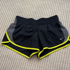 Nike Women's Black and Gray Shorts with Neon Green Accents